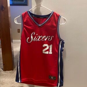 Fanatics Sixers Joel Embiid Youth Jersey Red and Blue
